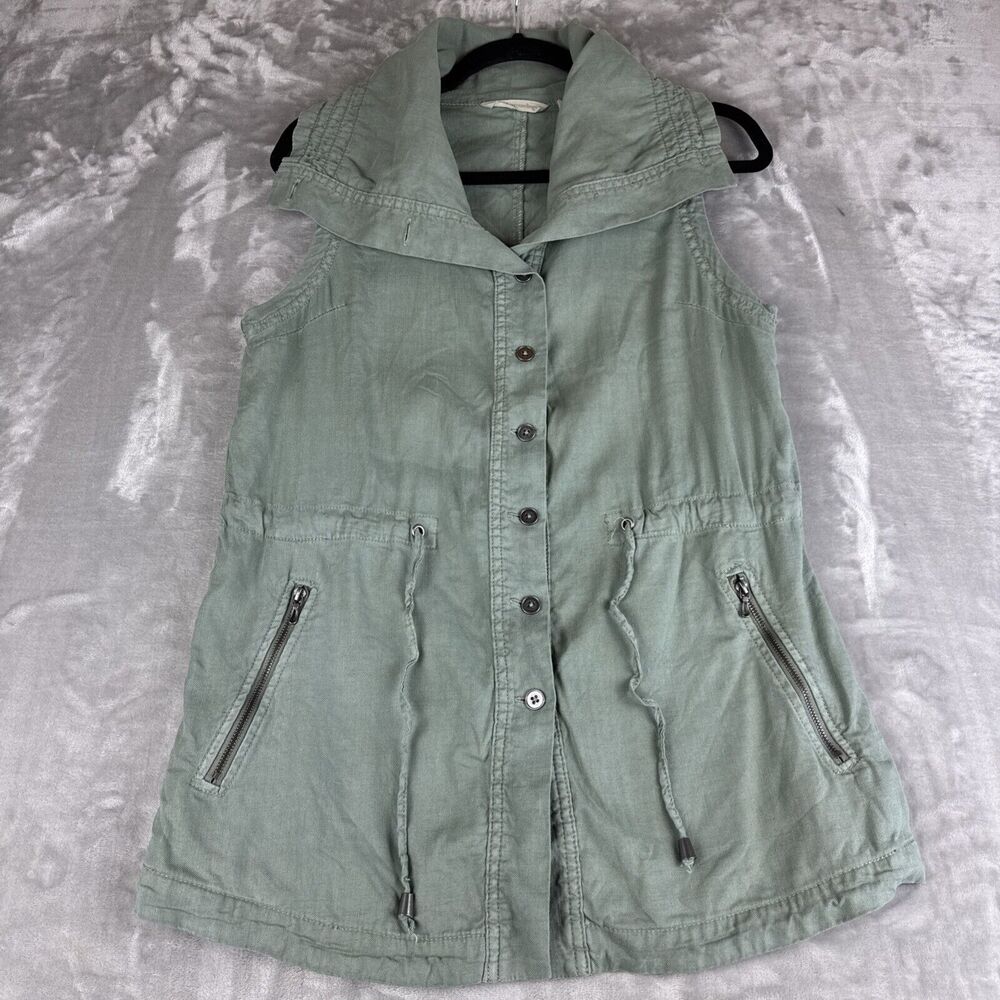 Soft Surroundings Astoria Linen Blend Utility‎ Vest Woman's XS Sage Green (1153)